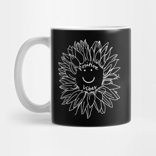 Positive Vibes Smiley Face Sunflower White Line Drawing Mug